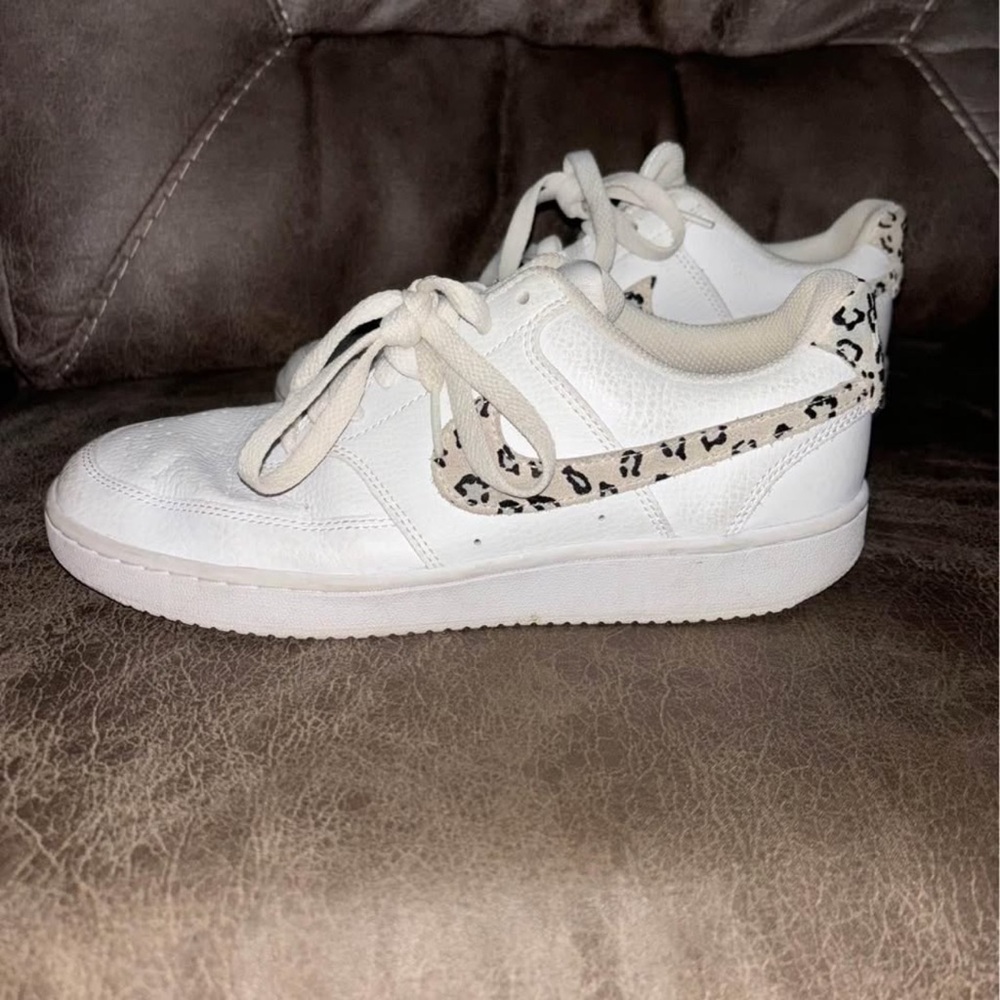 Nike White Sneakers with Leopard Print Accent